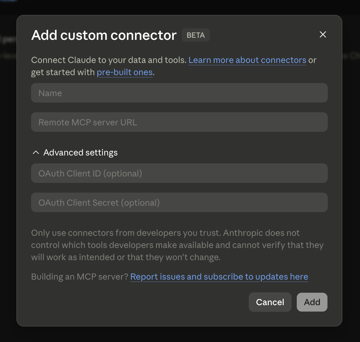 Adicionar custom connector no Claude