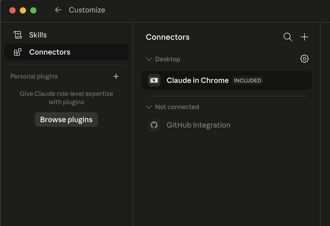 Tela Connectors no Claude